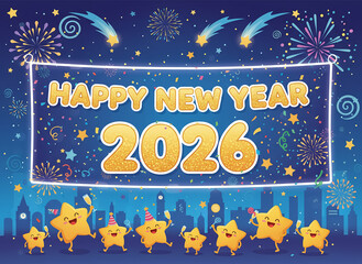 Happy New Year 2026 Cartoon Celebration