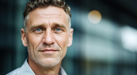 Confident mature businessman with blue eyes smiling outdoors