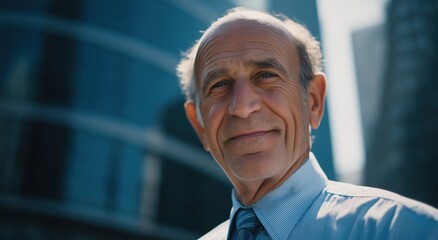 Confident mature businessman with blue eyes smiling outdoors