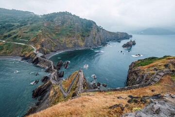 Panoramic View of Gaztelugatxe Stairway and Causeway on the Basque Coast, Spain