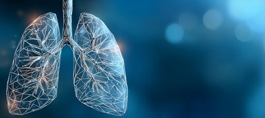 Low Poly Lungs Illustration on Deep Blue Background with Space for Text, Medical Health Concept