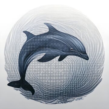 Dolphin leaping from the water in a circular design.