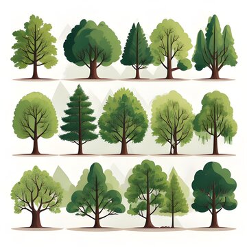Diverse Tree Illustrations - A Collection of Green Foliage.