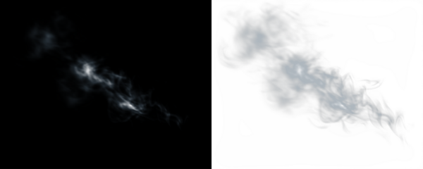 Smoke overlay illustration with ethereal wisps on black and white backgrounds, perfect for creative design projects and enhancing visual storytelling in various applications