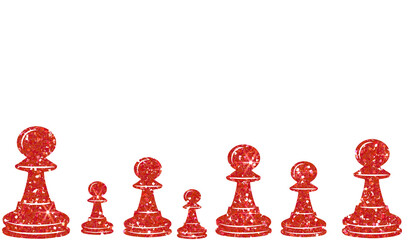 Red Glitter Chess Pawns Line