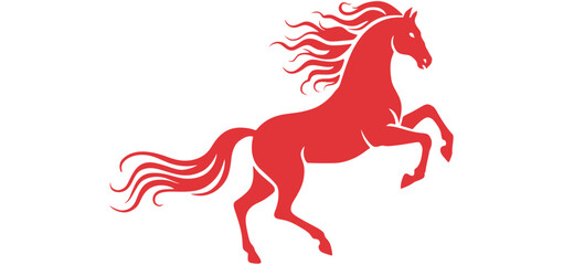 Red horse silhouette with flowing mane rearing up
