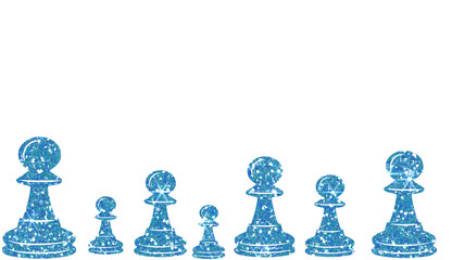 Blue Glitter Chess Pawns Line