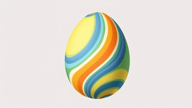 Modern colorful Easter egg with flowing blue, orange and green stripes on a light background. Minimal festive design.