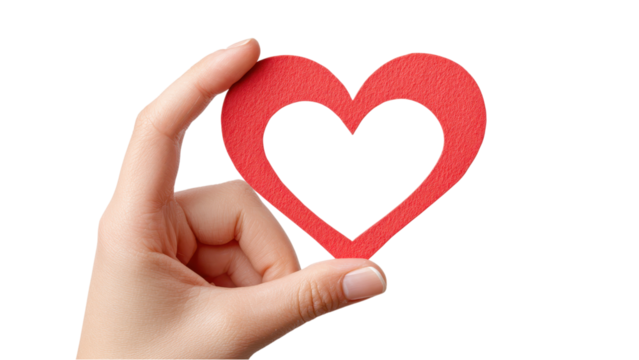 Hand Holding Red Heart Shape Cutout on White, Love and Affection