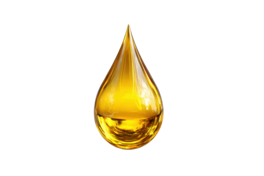Single golden oil drop suspended against a black background liquid, Png, Isolated on Transparent Background, Cut Out