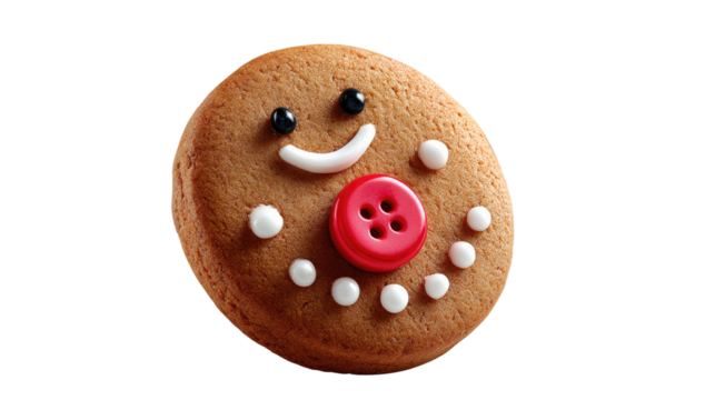 Sweet Smile: A cheerful gingerbread man, adorned with a bright red button and sugary details, radiates a sense of festive delight.