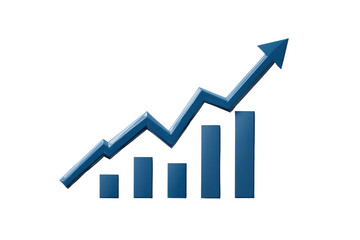 Blue 3 D bar graph and line chart showing upward trend against black background business finance, Png, Isolated on Transparent Background, Cut Out