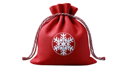 Festive Red Sack: A bright red sack, adorned with a snowflake emblem and tied with a rustic rope, evokes the excitement of the gift-giving season. It's a symbol of surprises and merriment.