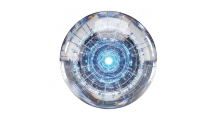 Futuristic Sci- Fi Orb with Intricate Circuitry and Blue Light Core sphere sci-fi isolated on a transparent background