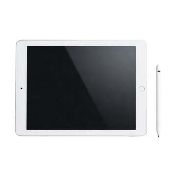 White Tablet and Stylus isolated on transparent background