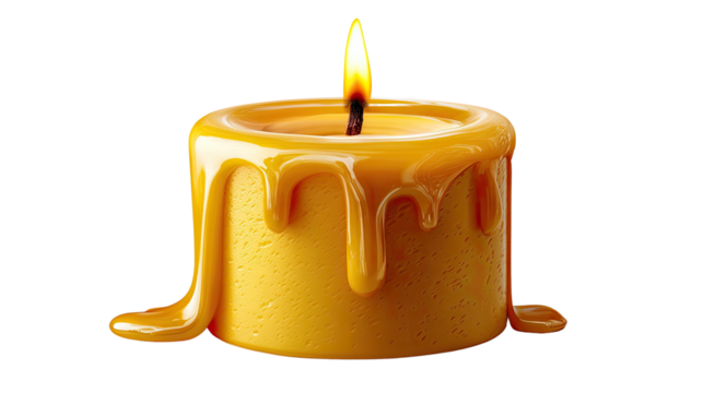 Illuminating Glow of a Lit Candle: A single candle, with its warm and inviting flame dancing, emits a soft glow, illuminating the wax as it melts.