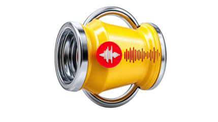 Audio Technology: A sleek, modern audio device, showcasing sound waves and signal amplification, symbolizes technological innovation and the power of sound.