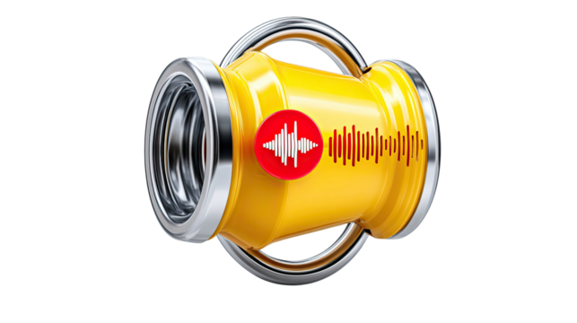 Audio Technology: A sleek, modern audio device, showcasing sound waves and signal amplification, symbolizes technological innovation and the power of sound.