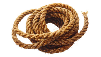 Twisted brown rope natural fiber isolated on solid white background Png.form