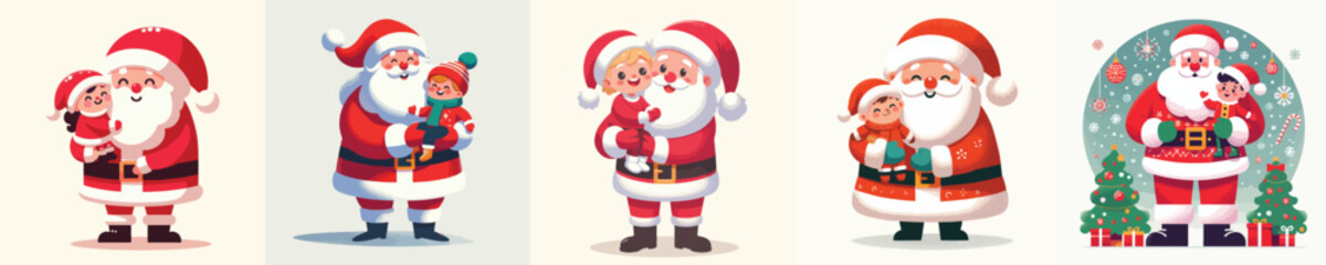 Full body of Santa Claus carrying a small child