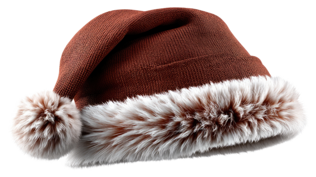 Festive Santa Hat: A detailed studio shot of a classic brown and white Santa hat, capturing the essence of holiday cheer and tradition.