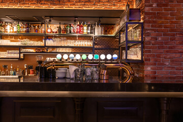 Bar counter with drinks in a sports café