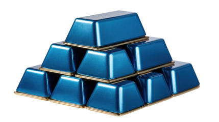 Shining Blue Gold Bars: A captivating pyramid of metallic gold bars, radiant in blue, symbolizing wealth, and prosperity.