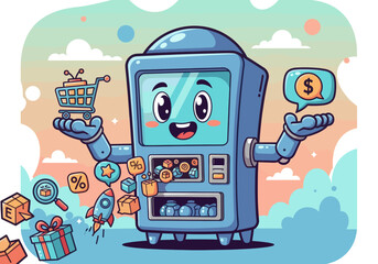 Naklejka premium Retro Arcade Machine Mascot Character Logo