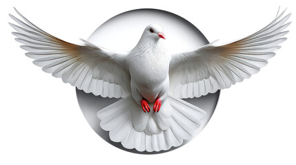 Soaring Symbol of Peace: A pristine white dove, with wings gracefully outstretched, takes flight, embodying the spirit of serenity and freedom. Capturing the essence of hope and unity