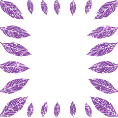 Vibrant Purple Glitter Leaves Border Frame with Copy Space