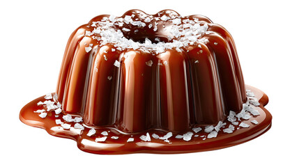 Decadent Caramel Delight: An enticing dessert, a glistening caramel pudding garnished with sea salt crystals, evoking a symphony of sweet and savory notes.