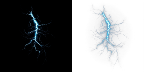 Electric lightning bolt illustration on contrasting backgrounds, showcasing vibrant blue energy with intricate details, perfect for dynamic design projects and creative applications