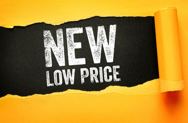 New Low Price text displayed under ripped surface. Concept for sales promotion, shopping discounts,...