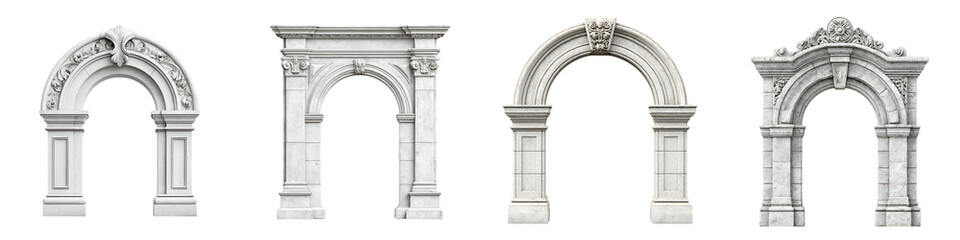 Fototapeta premium Stone Archways: Ornate Architectural Elements Isolated on White