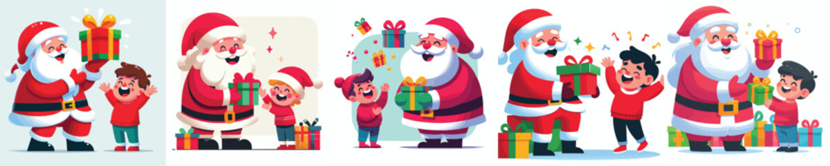 Santa Claus gives gifts to children