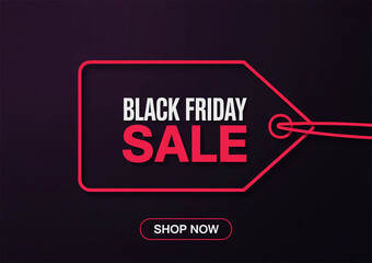 Modern Black Friday neon sale tag banner with glowing outline for web advertising