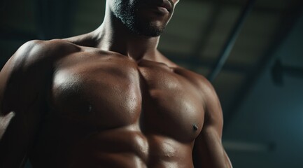 Muscular male torso with defined abs in gym