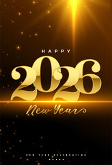 Elegant Happy 2026 New Year Background with Gold Lights and Celebration Text