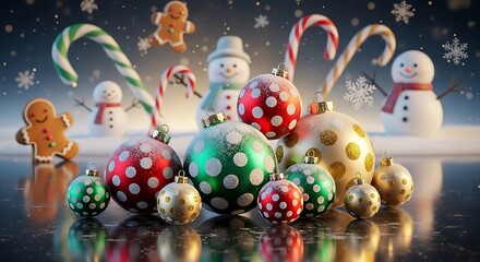 Polka dots Christmas ball on pastel background, minimalist festive decoration, soft winter holiday theme