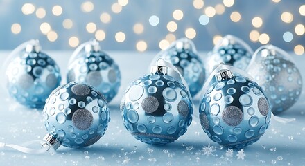 Polka Dot Christmas Ornament on Frozen Winter Background, Holiday Decoration with Snow and Frost Theme
