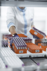 laboratory for research of tests, the doctor loads into the research device