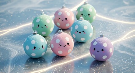Pastel Christmas background with polka dot ornament, festive holiday bauble design, soft minimal winter decoration