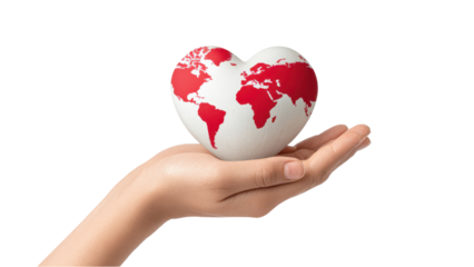Hand Holding Heart Shaped Globe, World Peace Concept