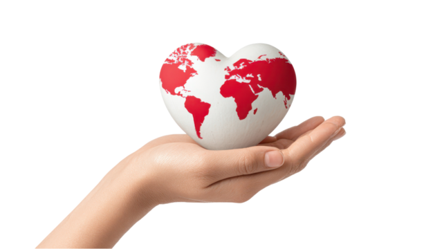 Hand Holding Heart Shaped Globe, World Peace Concept