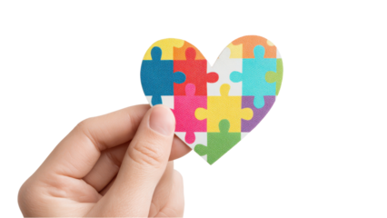Autism Awareness: Hand Holding a Puzzle Piece Heart on White