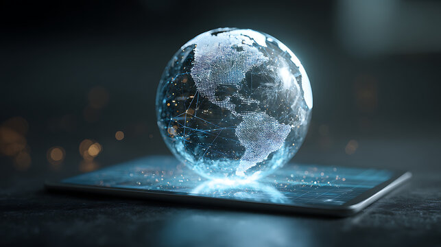 Global digital network technology concept world globe on tablet for business and innovation ideas - Powered by Adobe