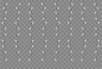 Vertical White Christmas String Lights Curtain Overlay Transparent, White Lights Garland—Hanging Christmas String Illumination