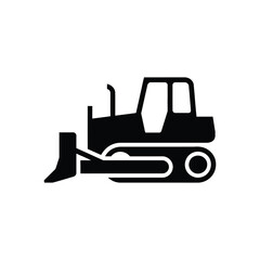 Silhouette of a construction bulldozer with a blade and tracks