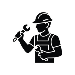 Silhouette of a construction worker holding wrenches