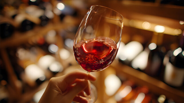 Swirling Red Wine in a Cellar